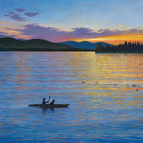 Placid Lake Sunset; Dog is my Co-Pilot Print